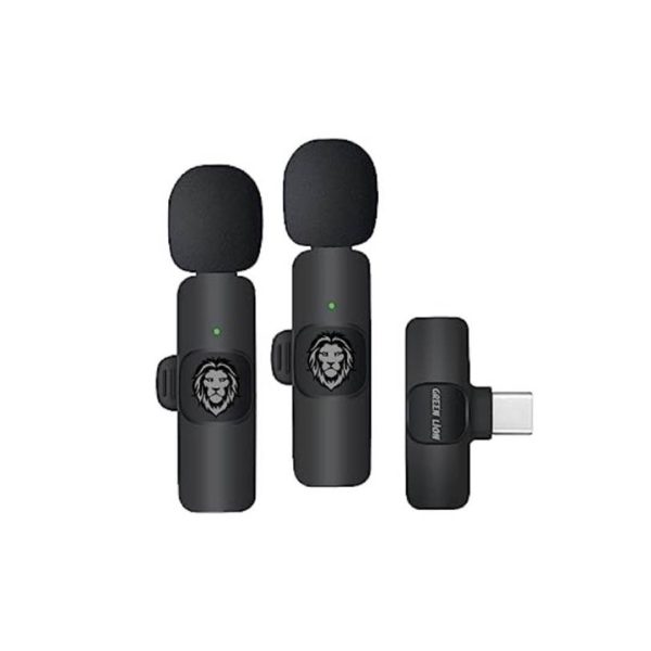 میکروفون بی‌سیم گرین لاین مدل GN3WIRMICPBK دو کاناله لایتنینگ و تایپ سی و میکرو یو اس بی - Green Lion 3 in 1 Microphone 01