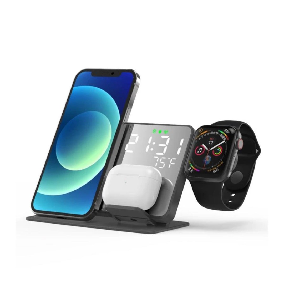 عکس ساعت زنگ دار و شارژ بی سیم مدل Digital Charging Stand 1206 -شماره 1