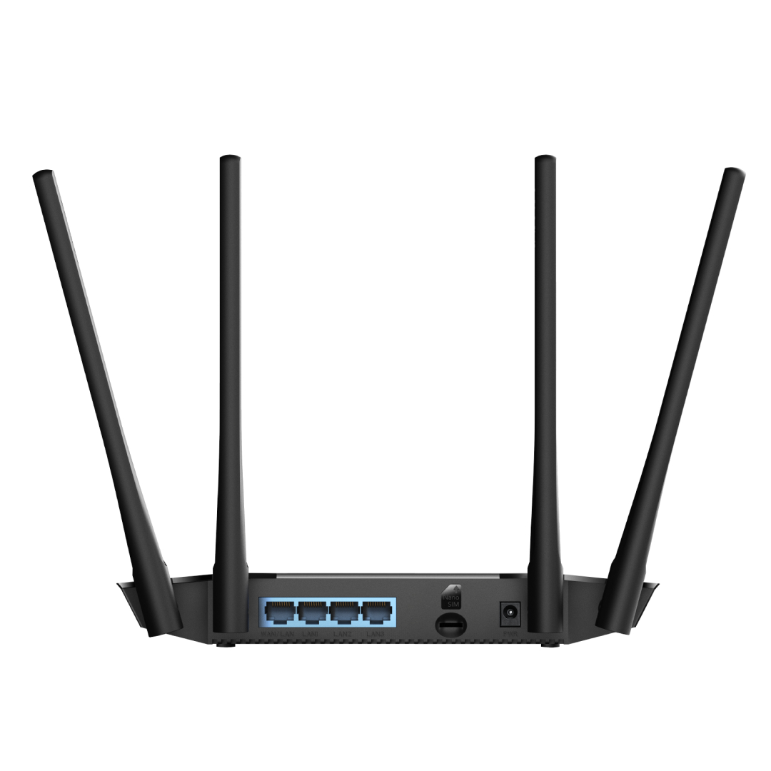Cudy LT400 4G N300 Wi-Fi Router رنگ مشکی از زاویه پورهای پشتی