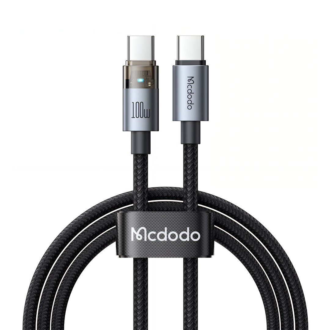 عکس کابل شارژ سریع و دیتا دو سر تایپ سی شفاف 100 وات Mcdodo CA-558 طول 1.2 متر