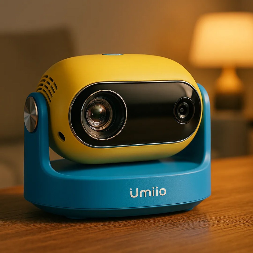 عکس ویدئو پروژکتور 1080 مدل UMiiO U30 ویدیو پروژکتور یومیو مدل U30 روی میز با رنگ زرد