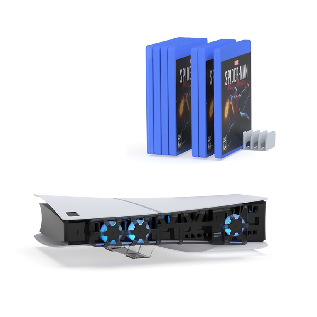 عکس فن، پایه افقی و محفظه دیسک پلی استیشن 5 اسلیم دابی مدل TP5-35129 فن، پایه افقی و محفظه دیسک پلی استیشن 5 اسلیم دابی مدل TP5-35129