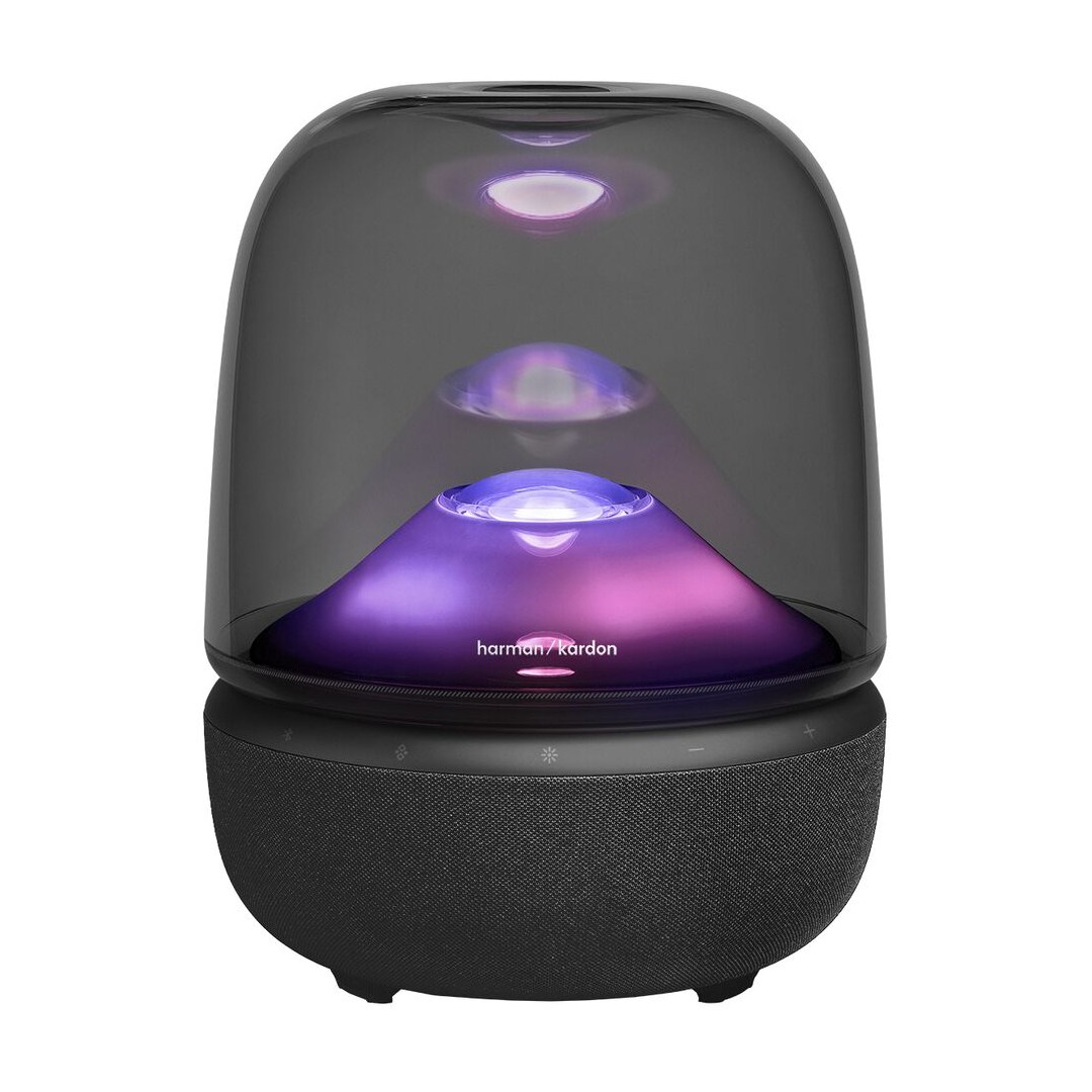 عکس اسپیکر بلوتوثی و سیمی هارمن کاردن مدل Aura Studio 5 اسپیکر بلوتوثی هارمن کاردن مدل Aura Studio 5 نورپردازی رنگ بنفش