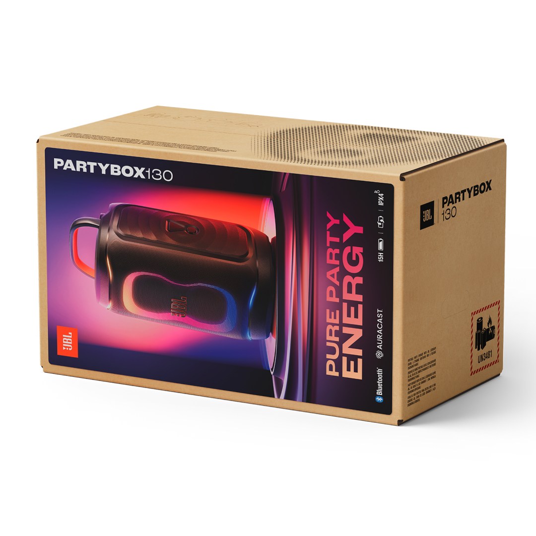 عکس اسپیکر بلوتوثی قابل حمل جی بی ال مدل PartyBox 130 کارتن جعبه اسپیکر بلوتوثی قابل حمل جی بی ال مدل PartyBox 130 رنگ مشکی