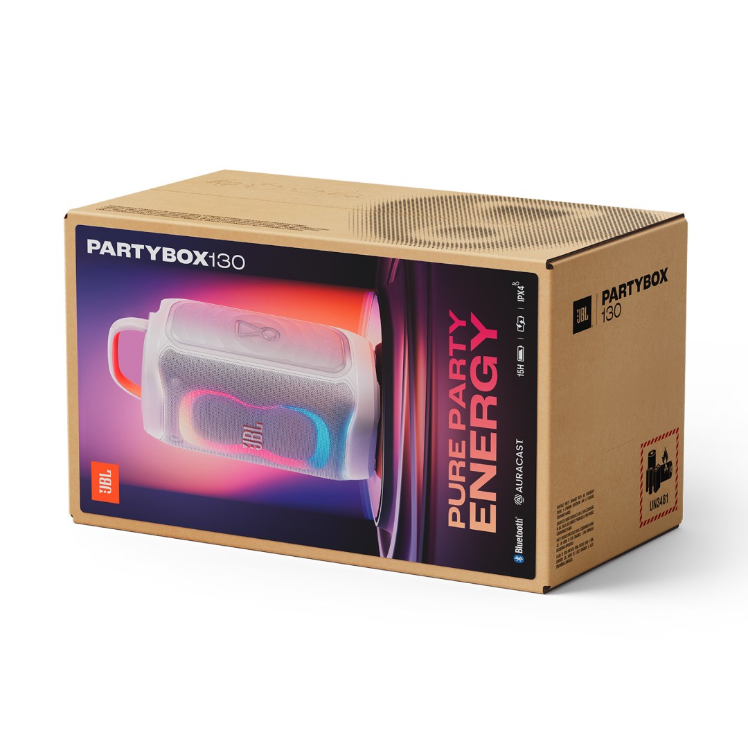 عکس اسپیکر بلوتوثی قابل حمل جی بی ال مدل PartyBox 130 کارتن جعبه اسپیکر بلوتوثی قابل حمل جی بی ال مدل PartyBox 130 رنگ سفید