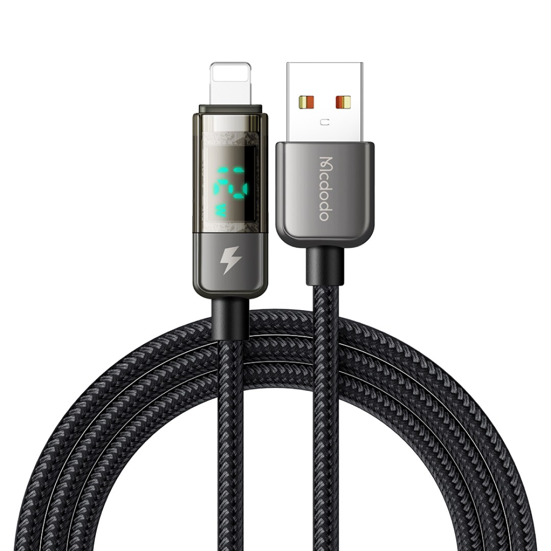 عکس کابل شارژ USB به لایتنینگ 3 آمپر مک دودو CA-362 دارای MAPO و نمایشگر شفاف - 1.2 متر کابل شارژ USB به لایتنینگ 3 آمپر مک دودو CA-362 با نمایشگر عمودی شفاف