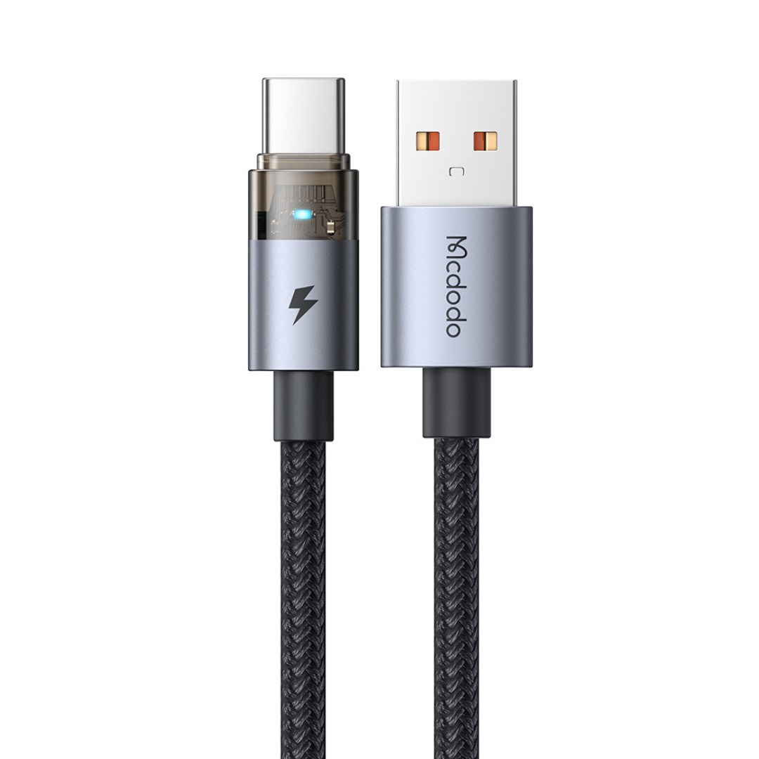 کابل شارژ سریع USB-A به تایپ سی 100 وات 6 آمپر شفاف مک دودو مدل CA-689 دارای ال ای دی - رنگ مشکی