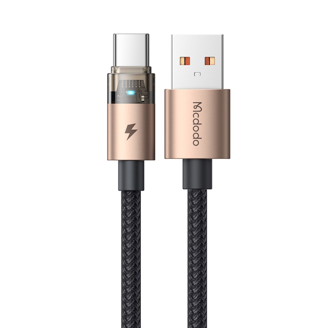 کابل شارژ سریع USB-A به تایپ سی 100 وات 6 آمپر شفاف مک دودو مدل CA-689 دارای ال ای دی - رنگ طلایی