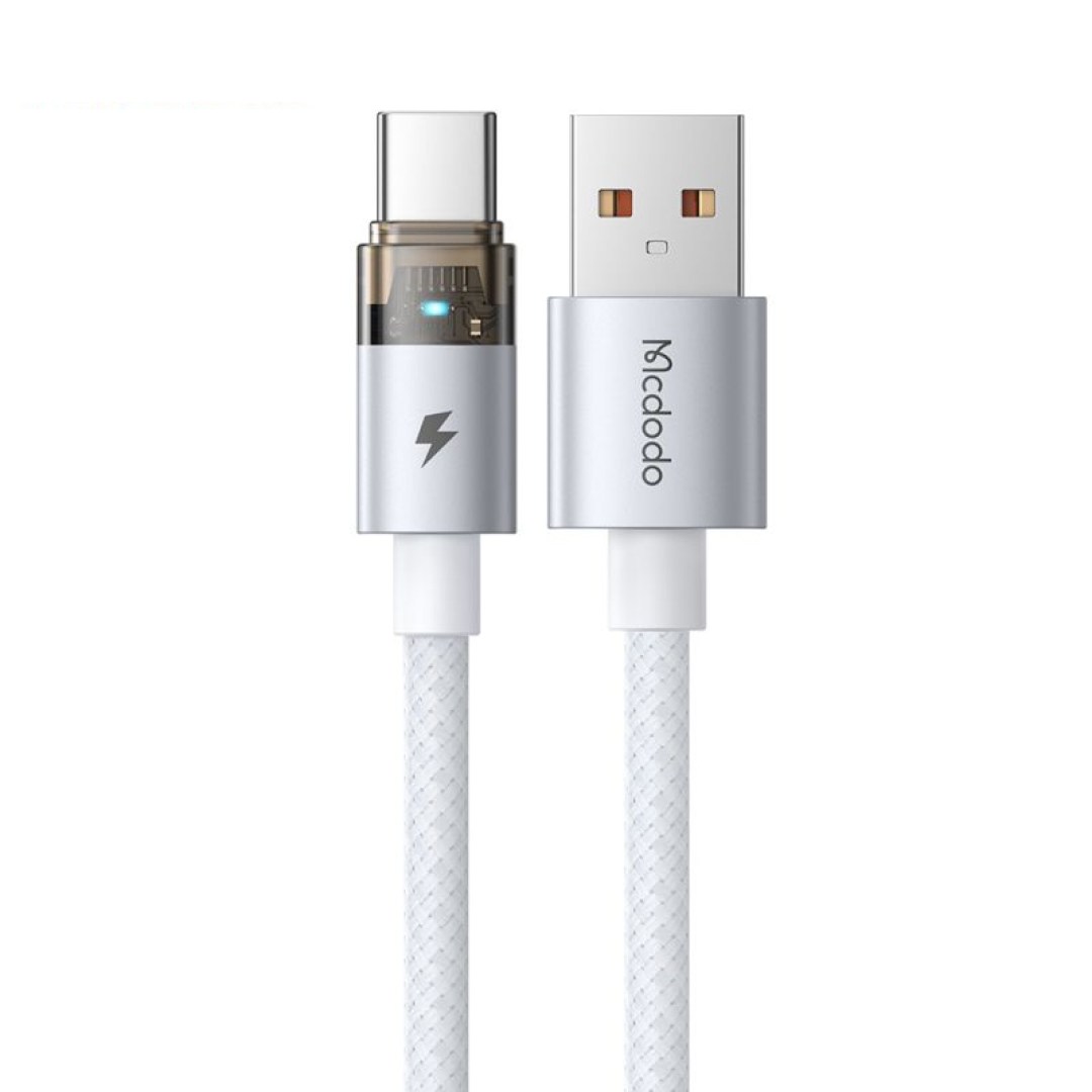 عکس کابل شارژ سریع USB-A به تایپ سی شفاف 100 وات 6 آمپر مک دودو مدل CA-689 کابل شارژ سریع USB-A به تایپ سی 100 وات 6 آمپر شفاف مک دودو مدل CA-689 دارای ال ای دی - رنگ سفید