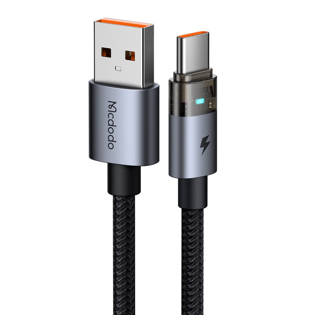کابل شارژ سریع USB-A به تایپ سی 100 وات 6 آمپر شفاف مک دودو مدل CA-689 دارای ال ای دی