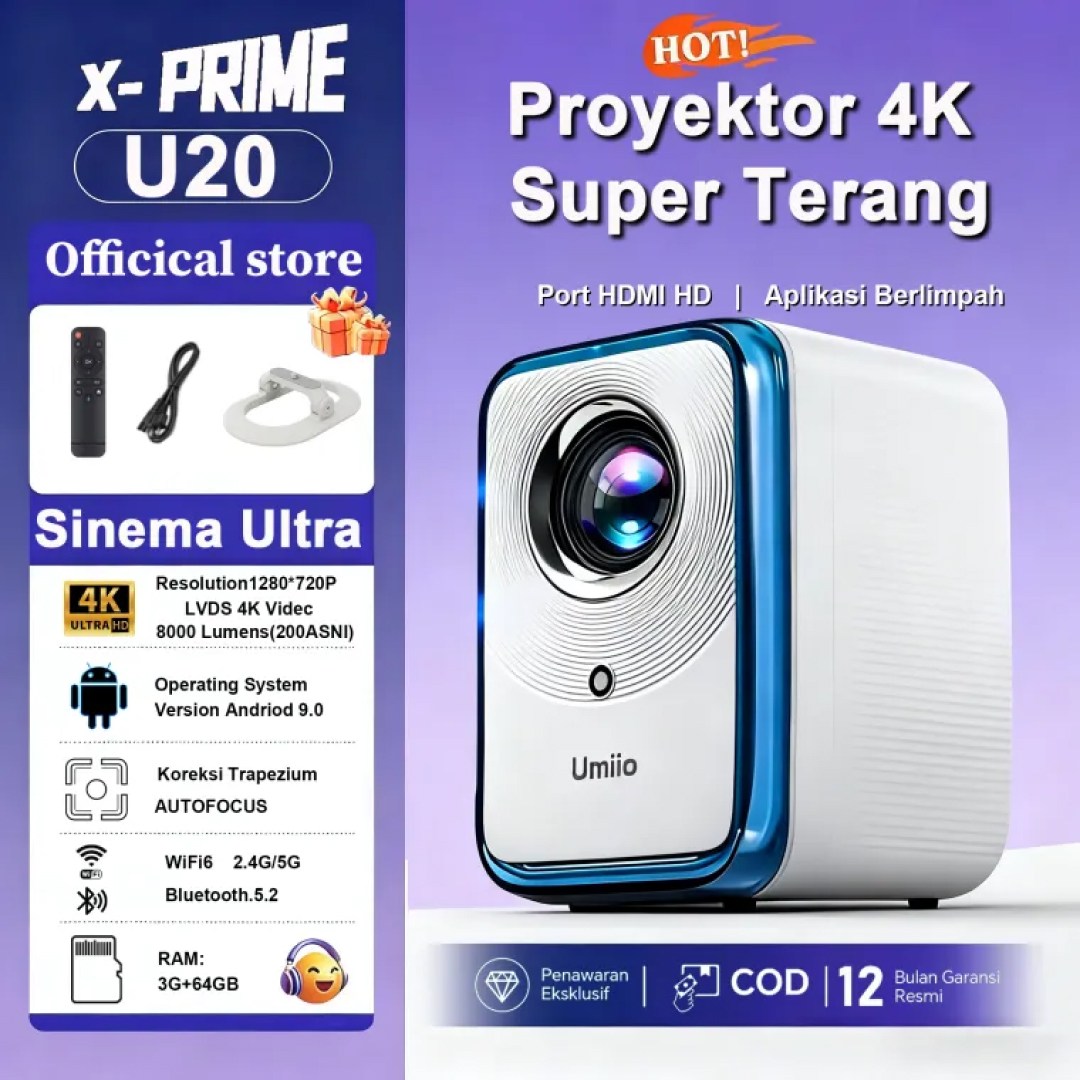 عکس ویدئو پروژکتور 720p یومیو مدل U20 ویدئو پروژکتور یومیو مدل U20 با قابلیت نمایش 4K