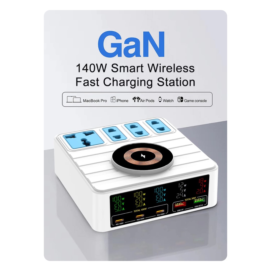 عکس شارژر رومیزی 10 پورت 140 وات Kingmax مدل WLX-H13 وجود طراحی GaN در شارژر رومیزی 10 پورت 140 وات مدل WLX-H13