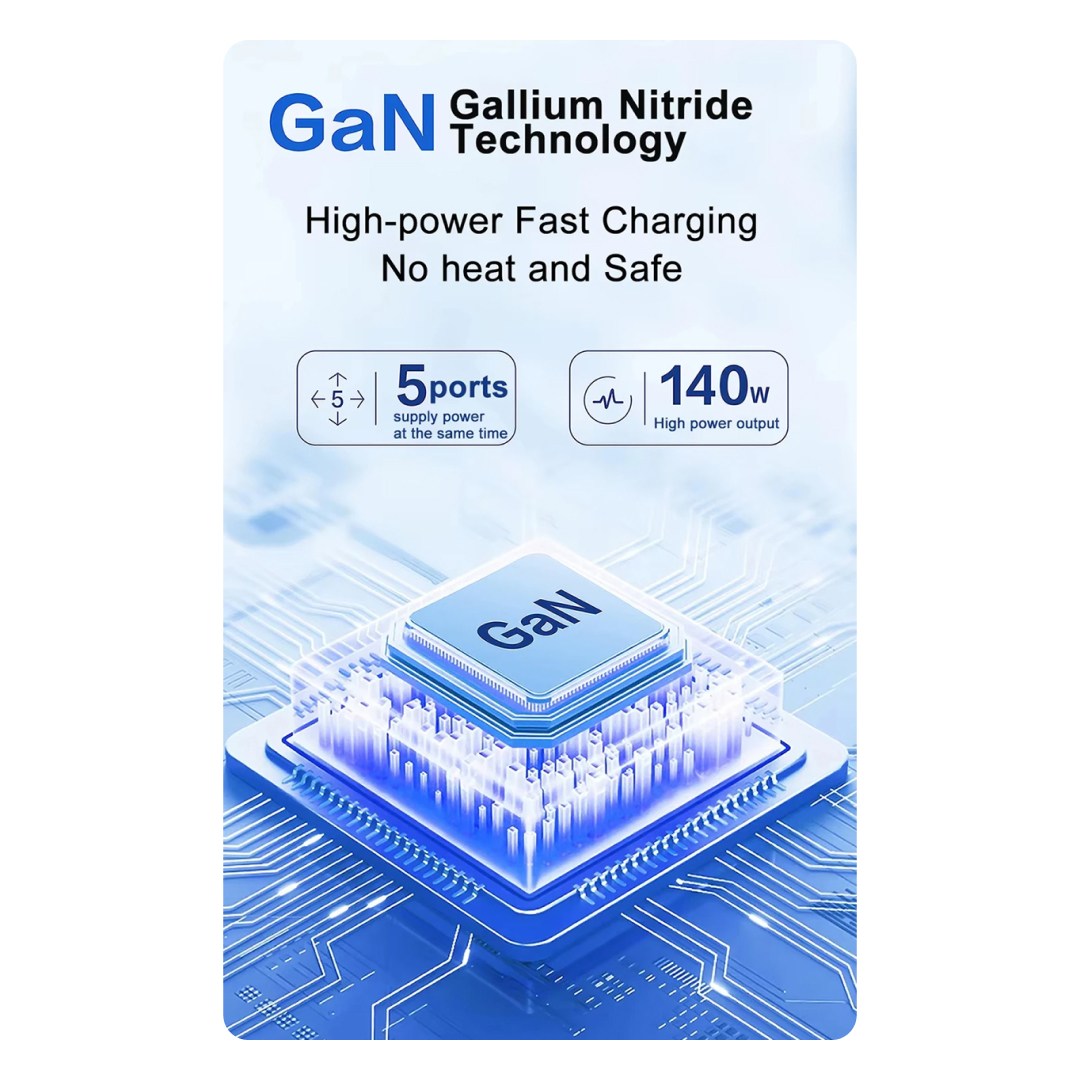 عکس شارژر رومیزی 10 پورت 140 وات Kingmax مدل WLX-H13 وجود طراحی GaN در شارژر رومیزی 10 پورت 140 وات مدل WLX-H13