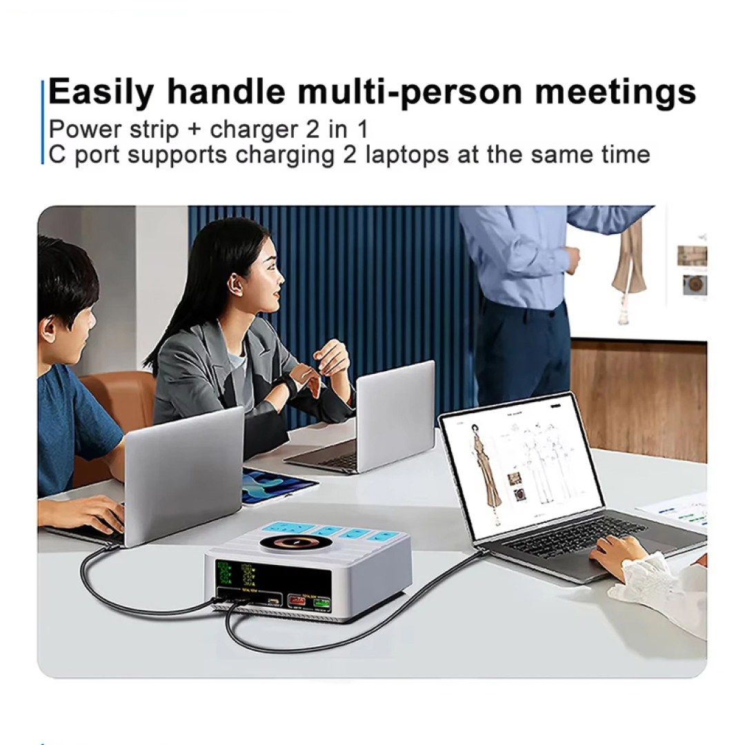 عکس شارژر رومیزی 10 پورت 140 وات Kingmax مدل WLX-H13 WLX-H13 140W GaN Fast Charging Socket with PD100W Charging/Wireless Charging/4AC Socket در یک جلسه