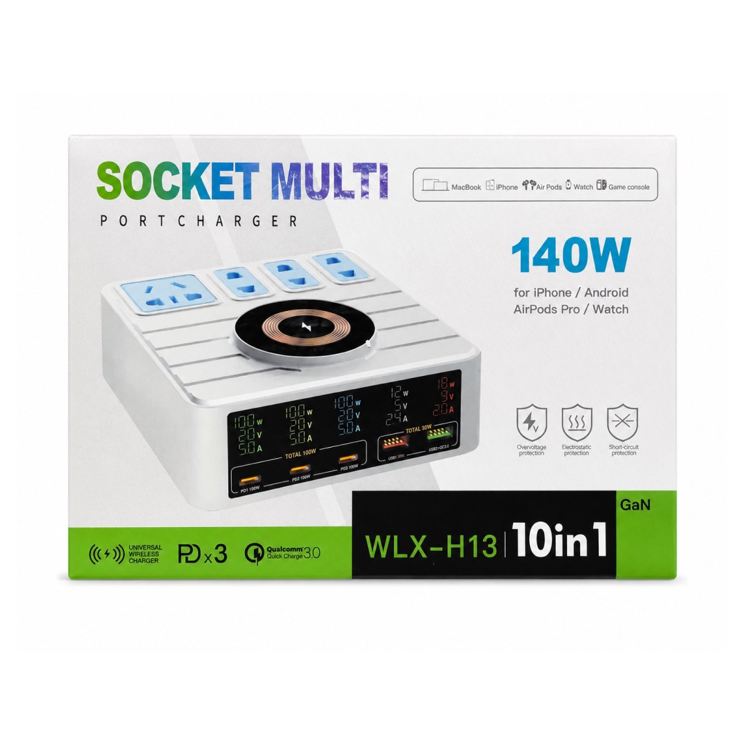 عکس شارژر رومیزی 10 پورت 140 وات Kingmax مدل WLX-H13 استفاده همزمان از چند دستگاه با شارژر رومیزی Kingmax WLX-H13