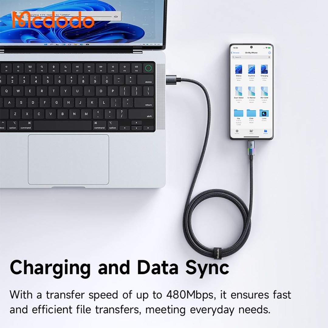 انتقال اطلاعات کابل شارژ سریع USB به تایپ سی 6 آمپر مک دودو مدل CA-818