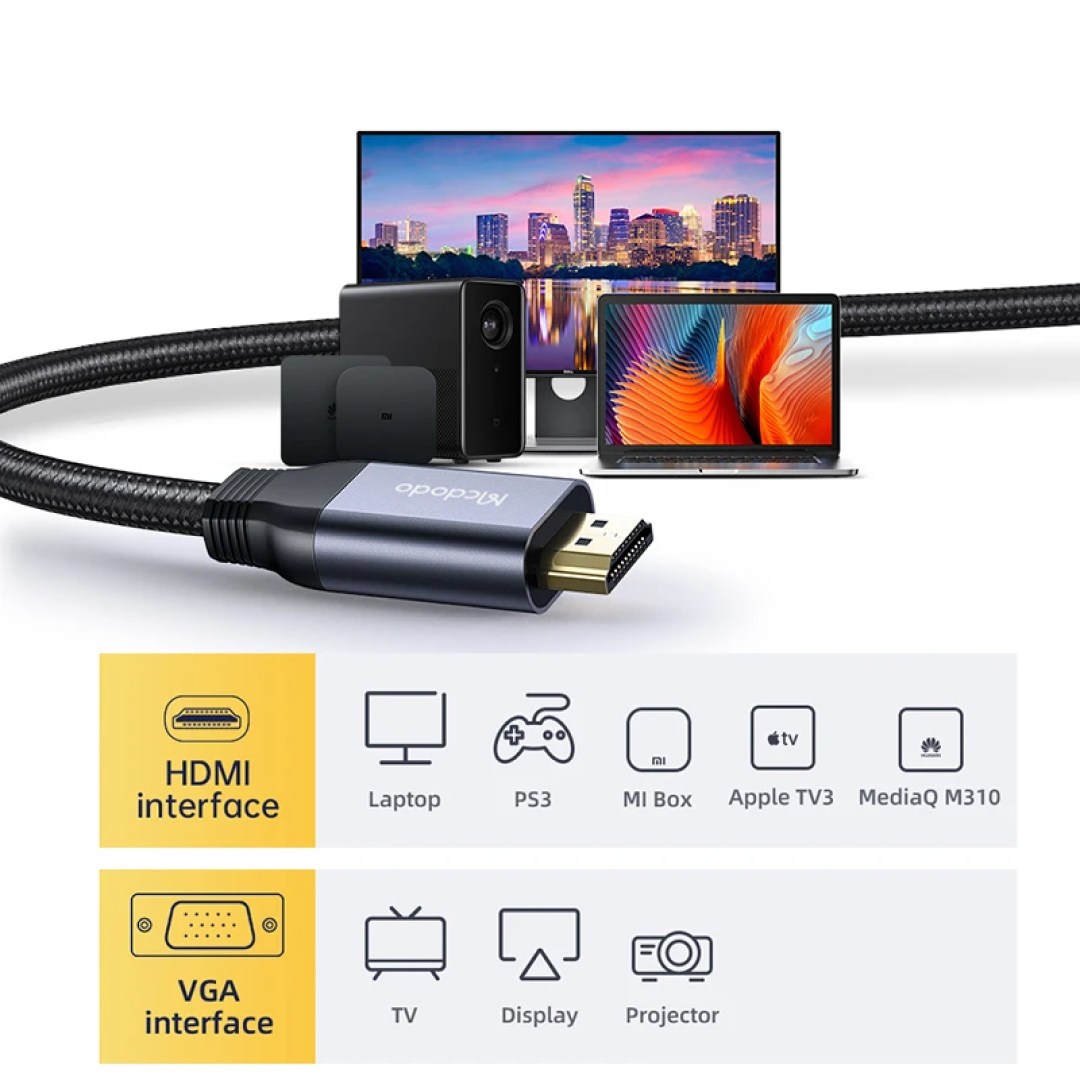 عکس کابل تبدیل HDMI به VGA مک دودو مدل CA-777 طول 2 متر سازگاری با انواع دیوایسها کابل تبدیل HDMI به VGA مک دودو مدل CA-777 طول 2 متر