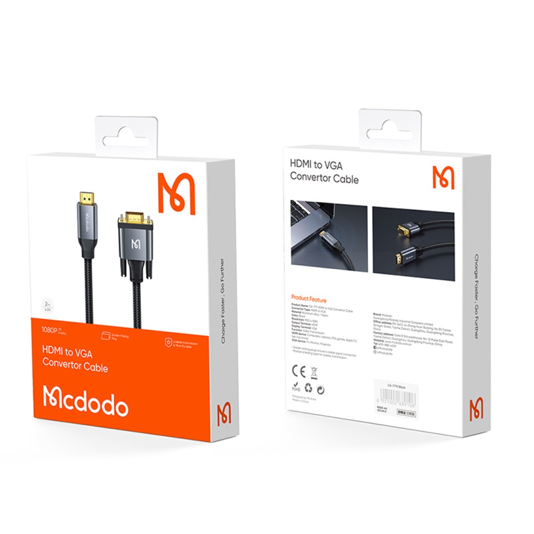 عکس کابل تبدیل HDMI به VGA مک دودو مدل CA-777 طول 2 متر جعبه کابل تبدیل HDMI به VGA مک دودو مدل CA-777 طول 2 متر