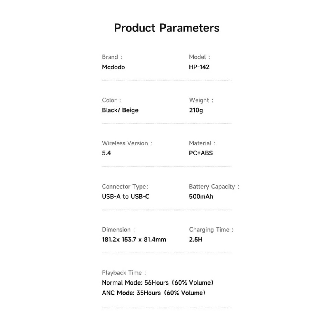 مشخصات فنی هدفون بلوتوثی مک دودو مدل HP-142 T02