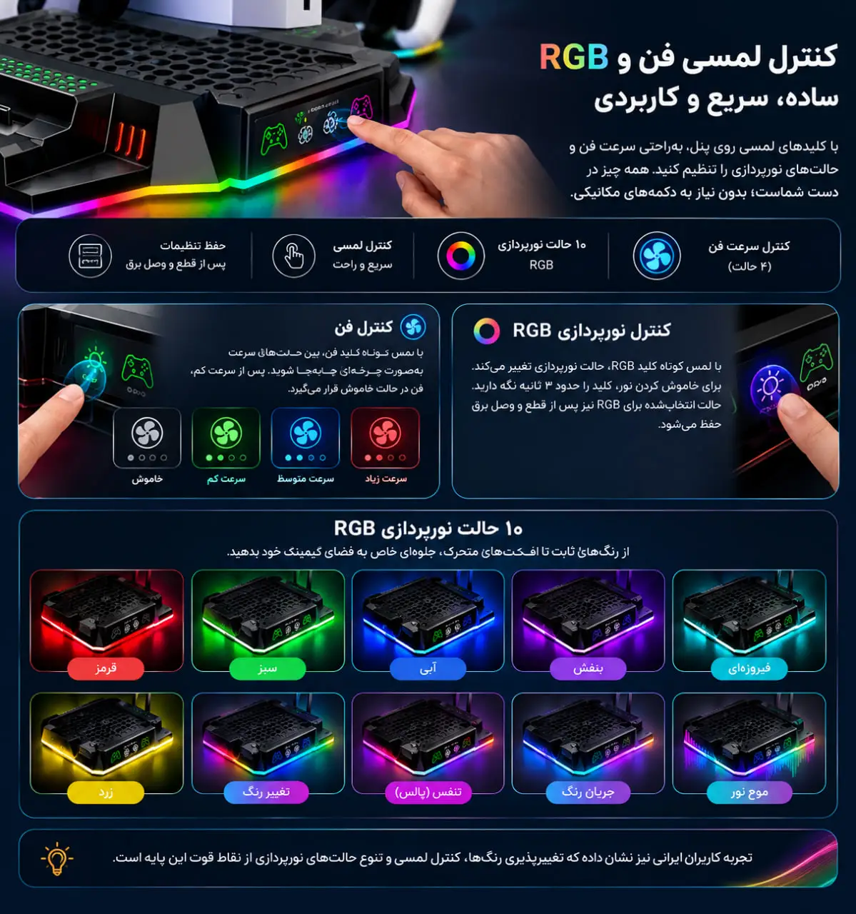 مشخصات و نورپردازی فن خنک کننده و پایه شارژر RGB دابی مدل TYX-3612 برای Xbox Series S
