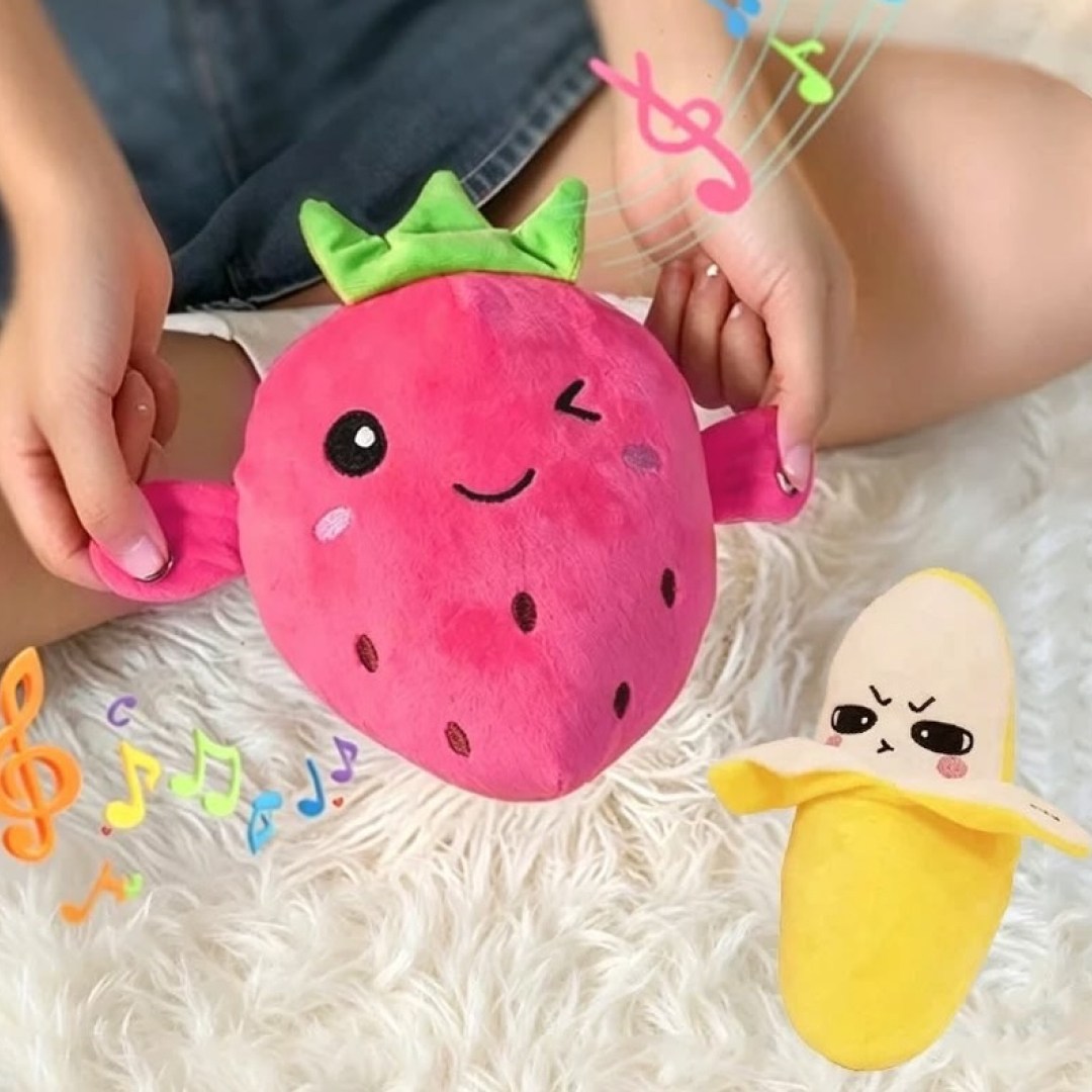 عروسک پولیشی Fruit Sensing Rhythm Toy | پیانویی و تعاملی با ارتفاع 20cm | طرح توت فرنگی صورتی