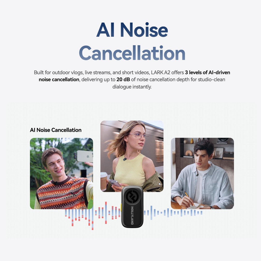 نویز کنسلینگ با هوش مصنوعی در میکروفون بی سیم تایپ سی هالی لند مدل LARK A2 Mini Duo