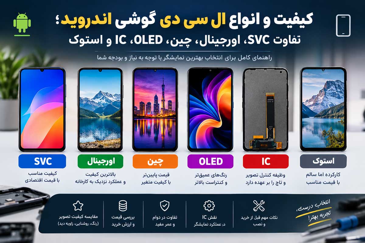 کیفیت و انواع ال سی دی گوشی اندروید؛ تفاوت SVC، اورجینال، چین، OLED، IC و استوک