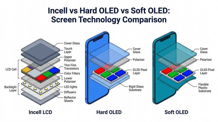 عکس کیفیت و انواع ال سی دی گوشی اندروید؛ تفاوت SVC، اورجینال، چین، OLED، IC و استوک کیفیت و انواع ال سی دی گوشی اندروید؛ تفاوت SVC، اورجینال، چین، OLED، IC و استوک