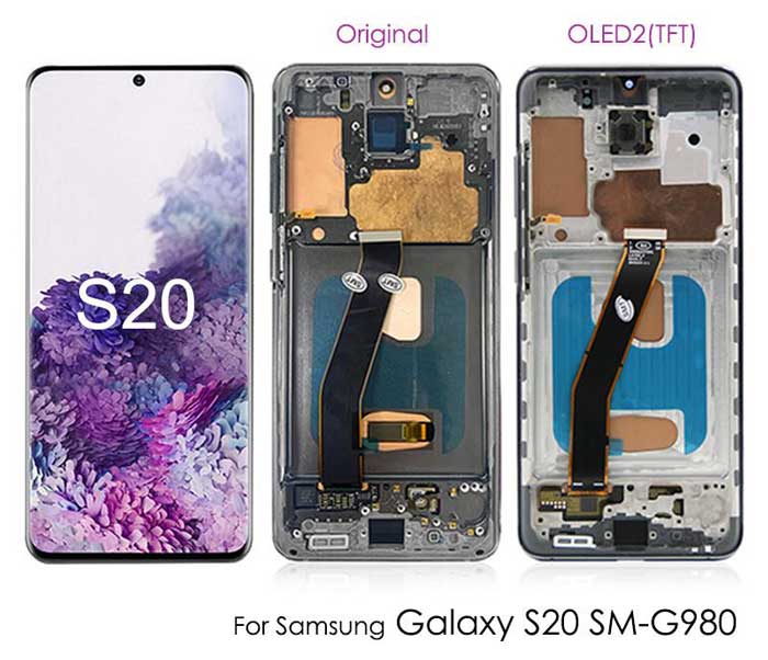عکس کیفیت و انواع ال سی دی گوشی اندروید؛ تفاوت SVC، اورجینال، چین، OLED، IC و استوک مقایسه پشت مجموعههای Galaxy S20