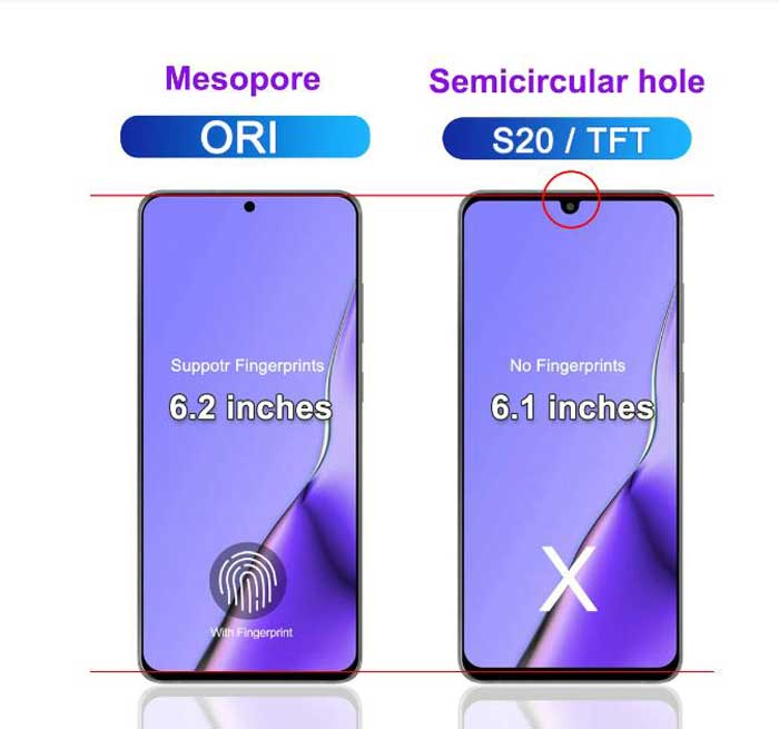 عکس کیفیت و انواع ال سی دی گوشی اندروید؛ تفاوت SVC، اورجینال، چین، OLED، IC و استوک تفاوت ناحیه فعال و پشتیبانی از اثر انگشت گوشی S20