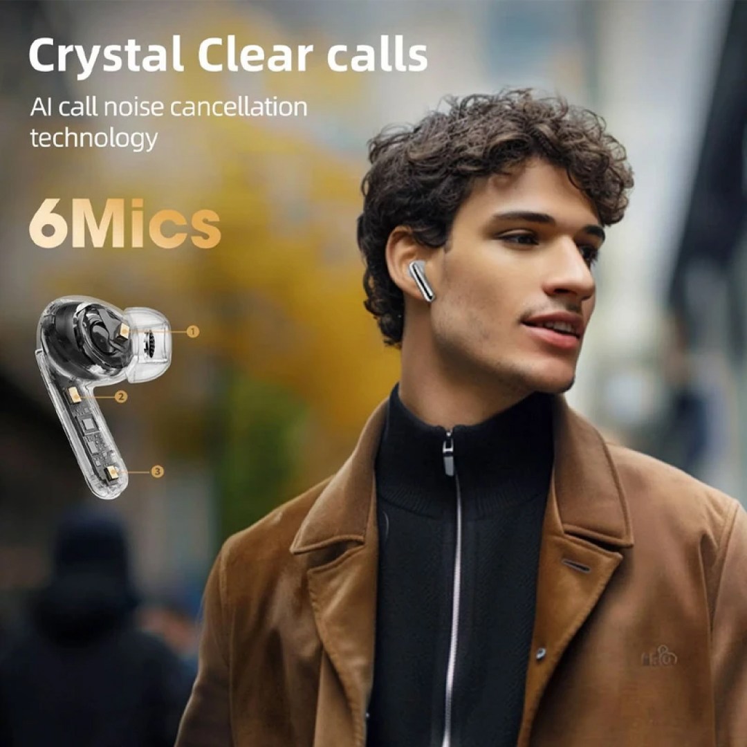 هدفون بلوتوثی کیو سی وای مدل HT10 AilyBuds Pro | وجود 6 میکفرون برای تماس با وضوح کریستالی