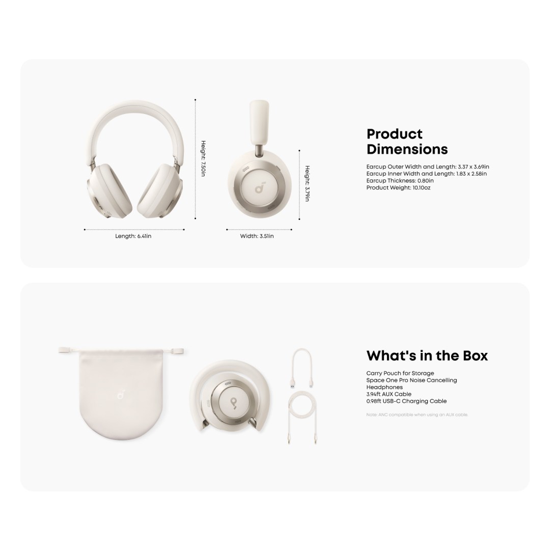 عکس هدفون بلوتوثی انکر مدل Soundcore Space One Pro هدفون بلوتوثی انکر مدل Soundcore Space One Pro | ابعاد