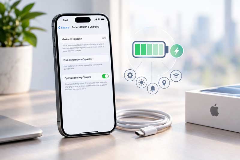 راهنمای باتری آیفون؛ سلامت باتری و زمان تعویض، تنظیمات IOS برای افزایش شارژدهی
